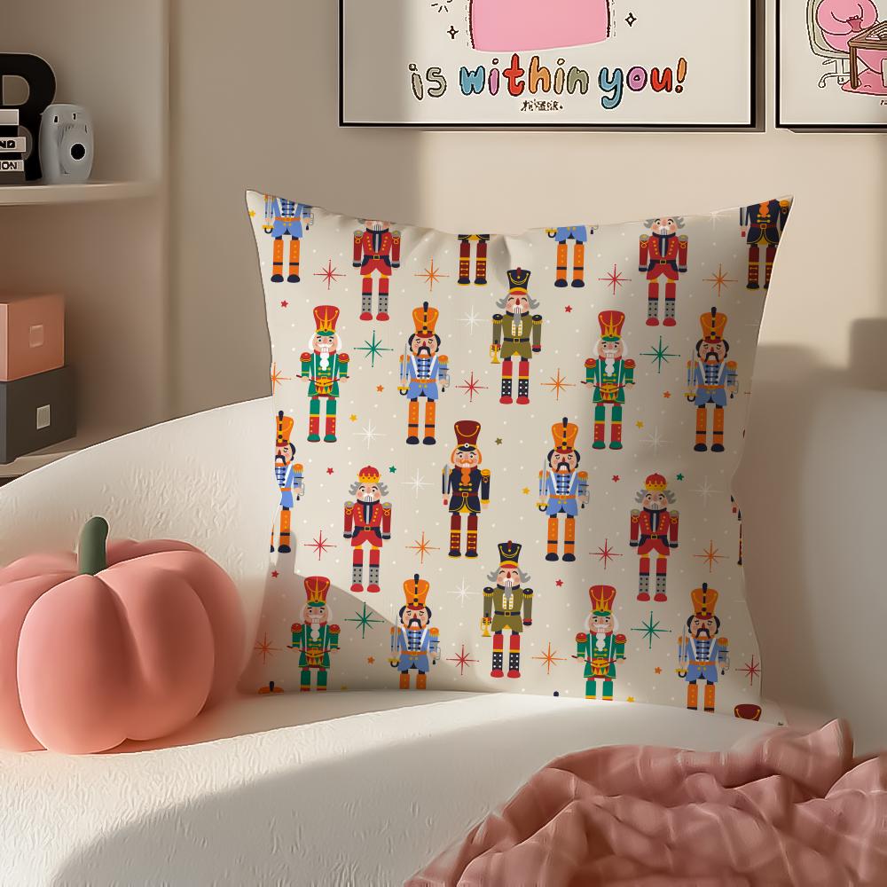 Festive Classic Nordic Toy NNutcracker Cushion Cover Pillowcase Short Plush Invisible Zipper Room Sofa Cushion Cover