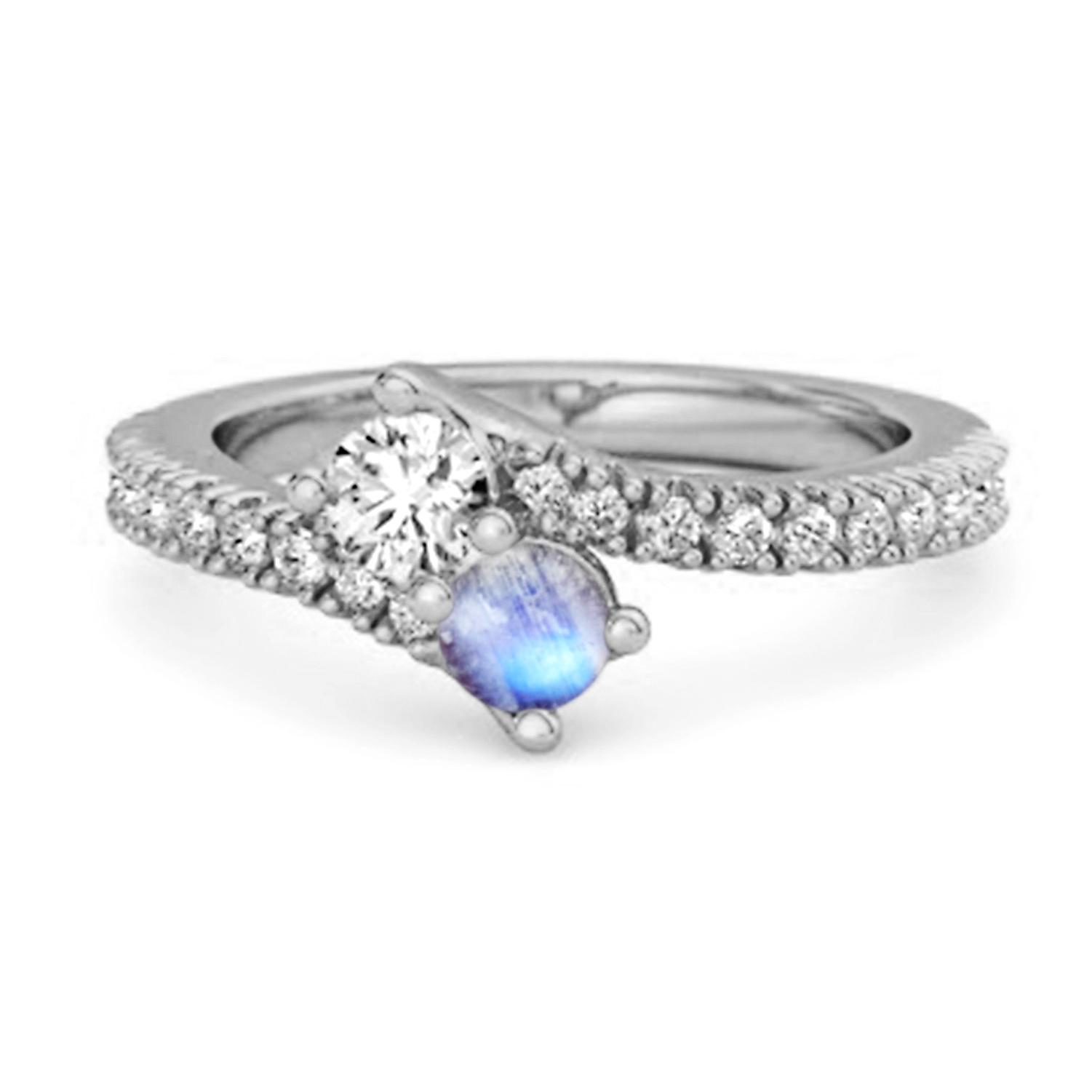 Moonstone Bypass Ring - 925 Sterling Silver 9.5