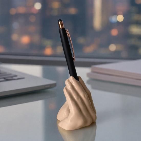 Solid Base Pen Holder Funny Hand Gesture for Desk, 3D Printed Creative Novelty Pencil Stand, Desktop Organizer Office Accessories Desk