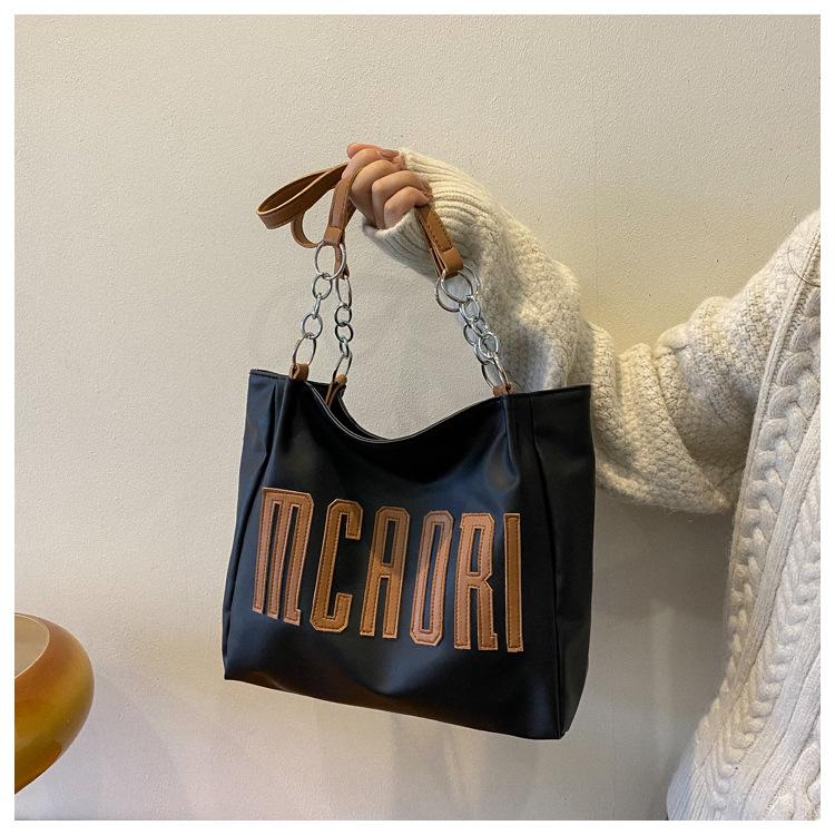 

Большая вместительная сумка-тоут из полиуретана с мягкой поверхностью и надписью «Tide Letter», женская сумка на одно плечо для переноски в руке чёрный