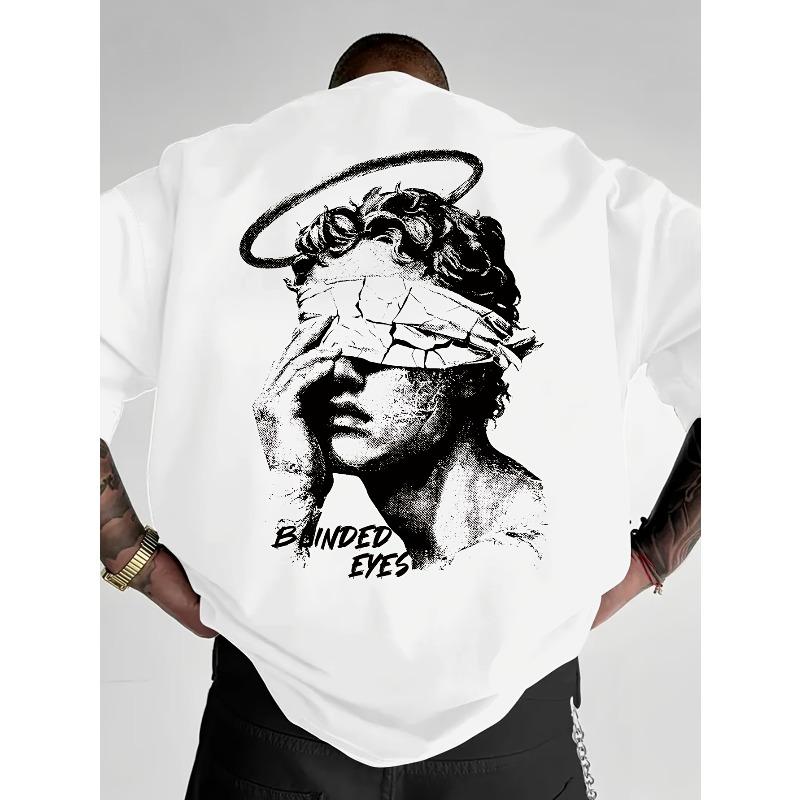 European Sizes Person Print T-Shirt - Breathable Streetwear Summer Tee with Face Covering
