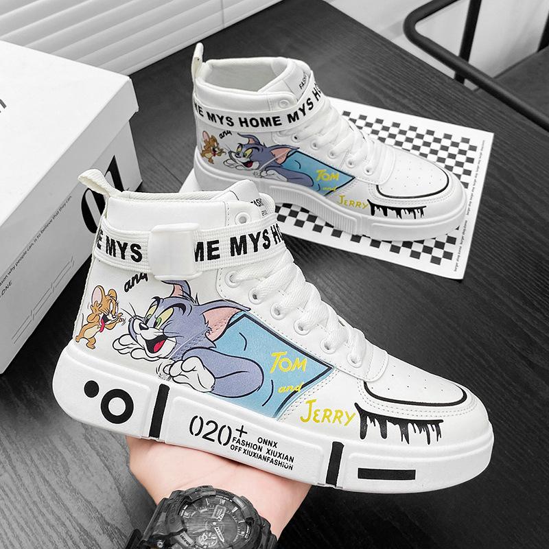 Scarpe alte con animazione di gatto e topo cartone animato scarpe bianche basse casual scarpe sportive per coppia scarpe da skate