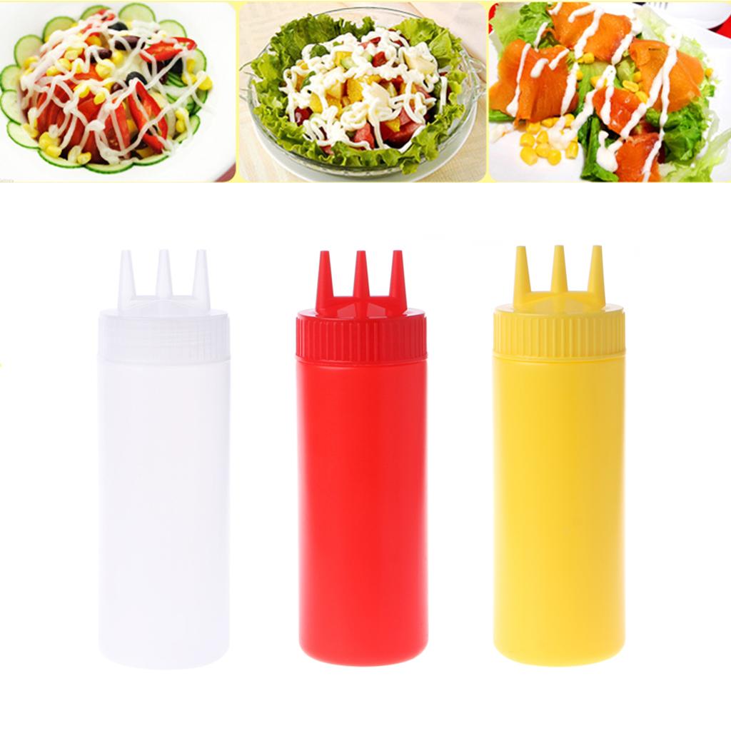 3 Hole Squeeze Bottle Condiment Dispenser Sauce Vinegar Oil Ketchup Cruet Bin