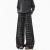 Lockere Damen-Americana-Hose mit lockerem, geradem Karomuster und weitem Bein, Herren-Retro-Hose, Freizeithose, Dekonstruktion, fauler Baumwollstoff