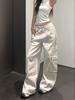 Women's High-Waisted Wide-Leg White Workwear Jeans - American Vibe, Spring/Fall Style, Floor-Length, Heavy-Duty Design.