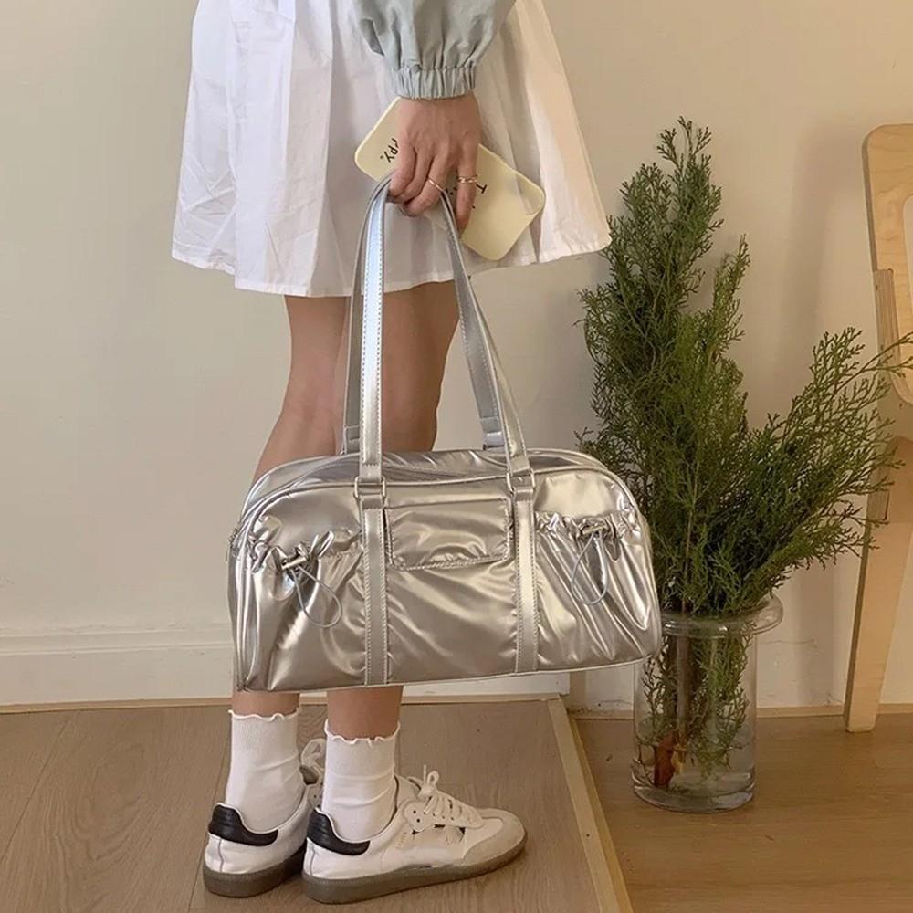 Chic Korean Style Pillow Shoulder Bag Large Capacity Vintage Nylon Underarm Bag Silver Commuting Y2K Women's Handbag Ladies