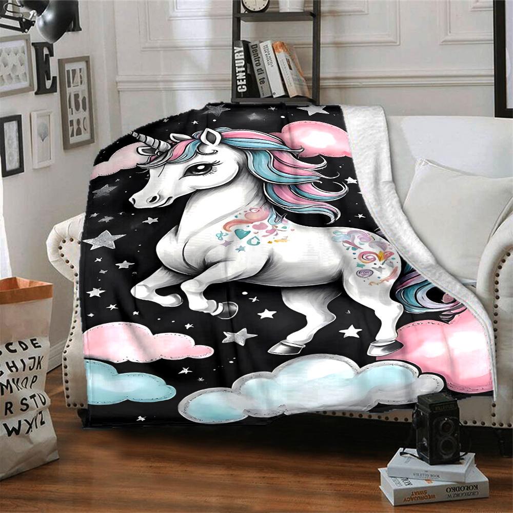 1pc Unicorn Clouds Blanket Lightweight Flannel Throw for Sofa Bed Travel Camping Livingroom Office Couch Chair