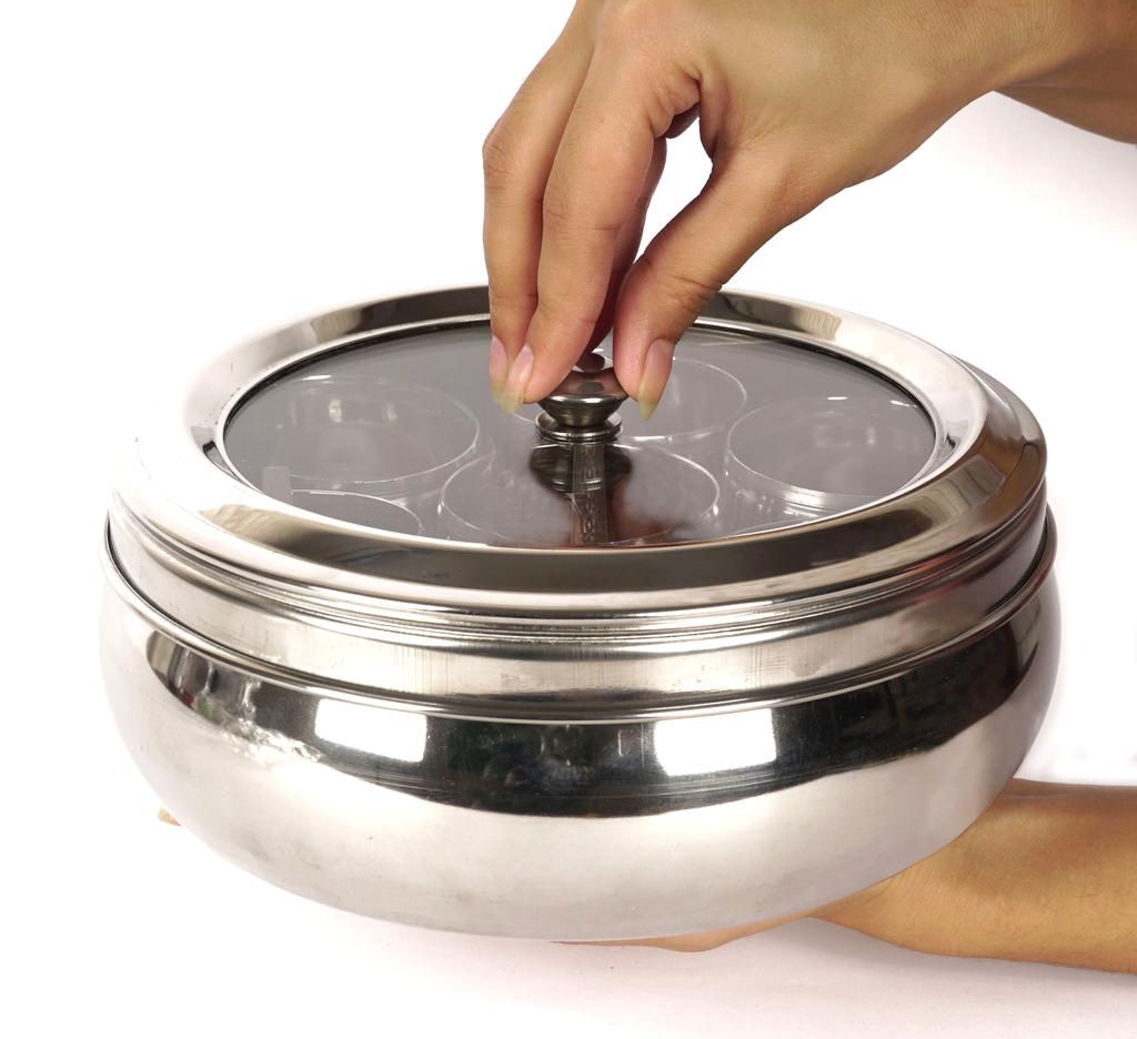 Trifri Indian Masala Box Stainless Steel Masala Dabba W Transparent Lid Hand Crafted 7 Spice Containers & Spoons For Chefs, Home