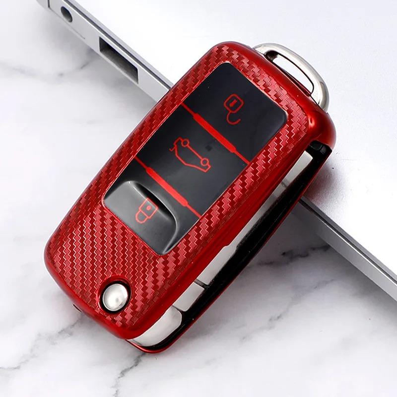 

Carbon Fiber Car Key Case Full Cover Protection Shell Bag for VW Volkswagen Polo Tiguan Passat Golf Jetta Lavida Skoda Octavia красный