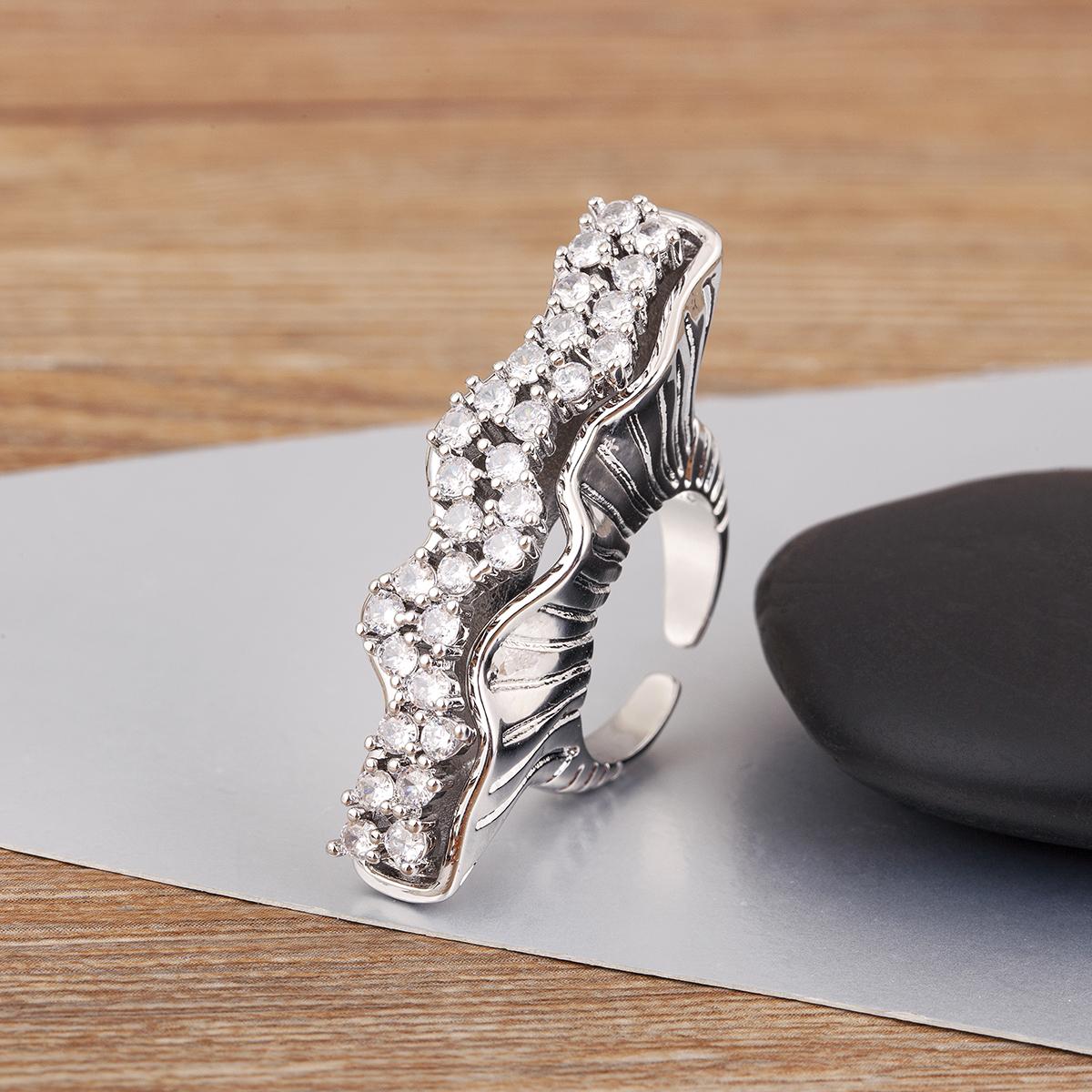 

Nidin Hot Sale Punk Rock Style Charm Open Rings Adjustable For Female Male Shine Zircon Irregular Geometric Finger Jewelry Gifts resizable серебряный