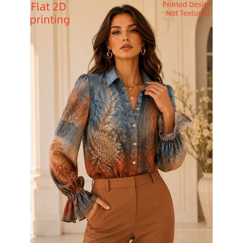 Womens Western Vintage Floral Shirt Long Sleeve Casual Top Daily Wear