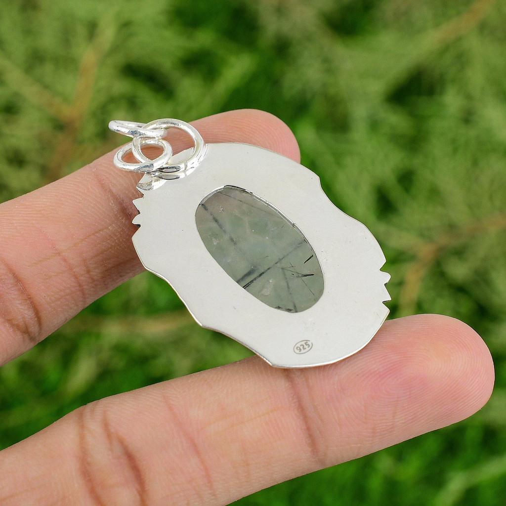 Moss Prehnite Pendant 925 Sterling Silver Pendant Handmade Jewelry Genuine Gemstone Pendant Anniversary Gifts