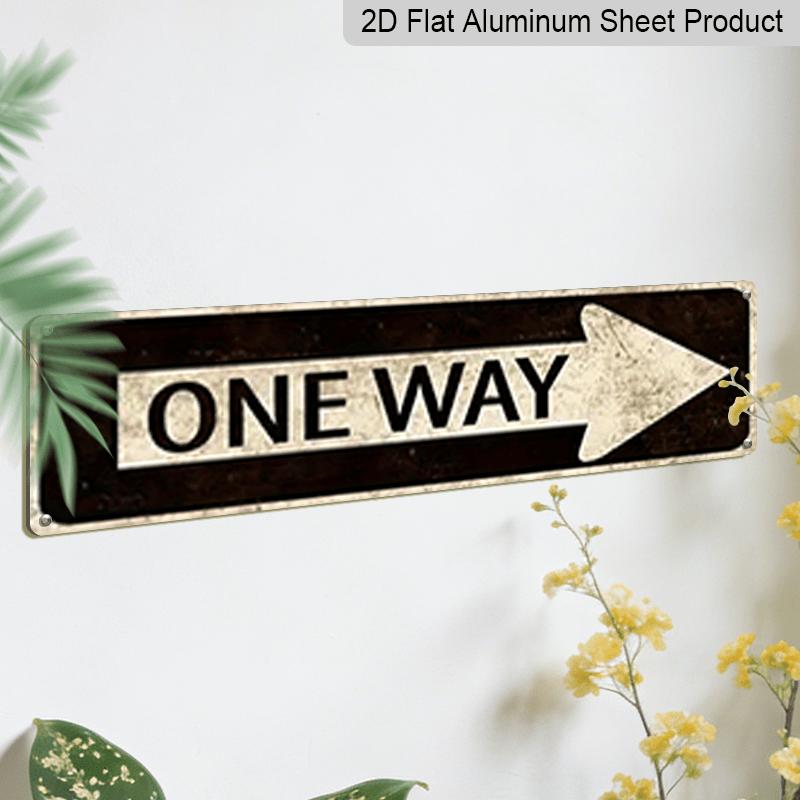 2D Flat, 1pc, 3.94 X 15.74 Inches Aluminum Decorative Sign - Retro Distressed One Way License Plate Style Metal Wall Art - Waterproof Weatherproof