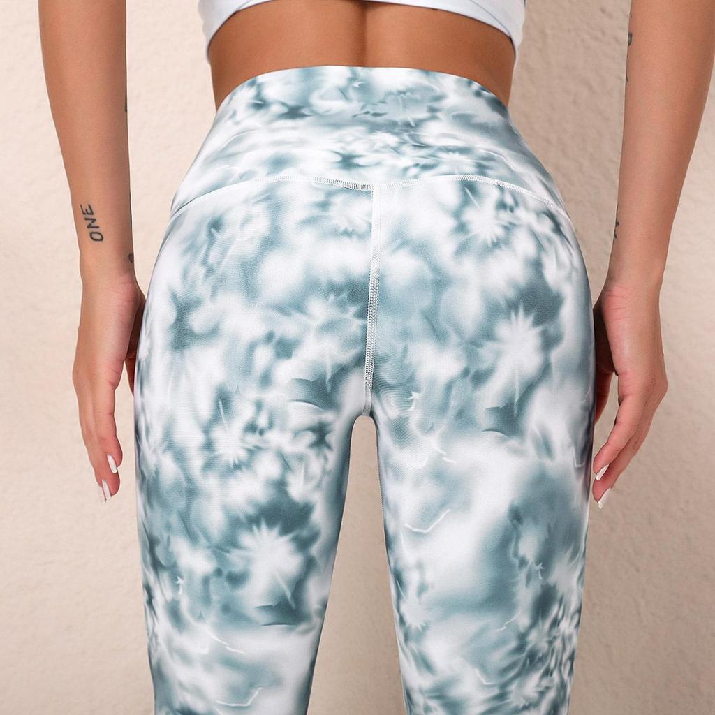 Pantaloni da yoga traspiranti ad asciugatura rapida con stampa digitale Fitness Leggings sportivi elastici stretti a vita alta da donna