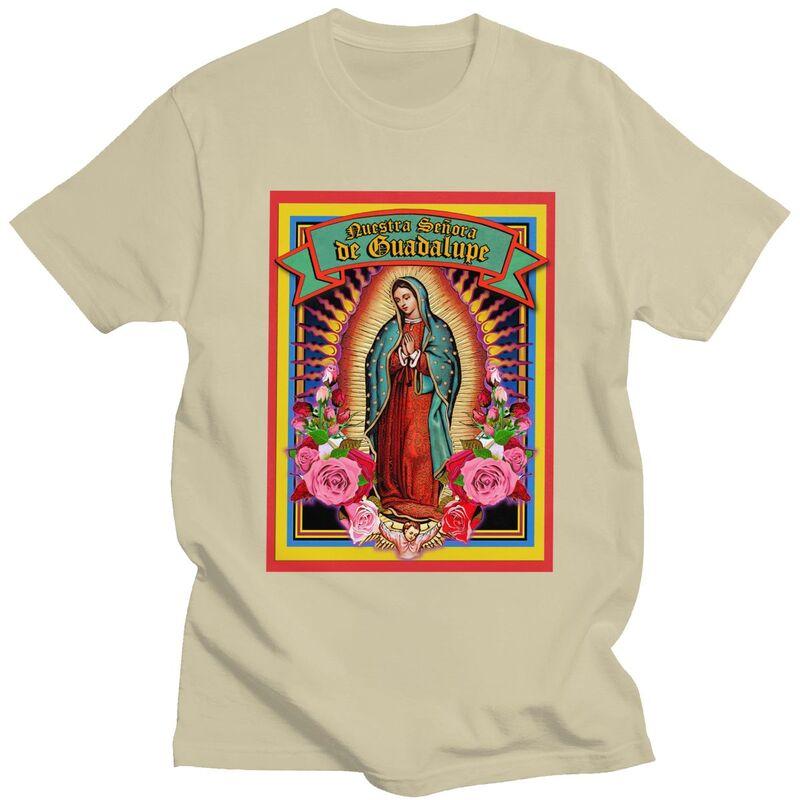 Custom Guadalupe Virgin Mary T Shirts for Men Pure Cotton Tee Tops Religious Art Tshirts Short Sleeve Tshirt