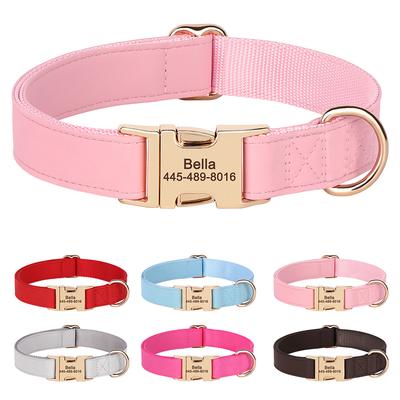 Personalized Dog Collar Durable PU Leather Dog Collar Free Custom Nylon Pet Necklace Free Engraved for Small Medium Large Dogs