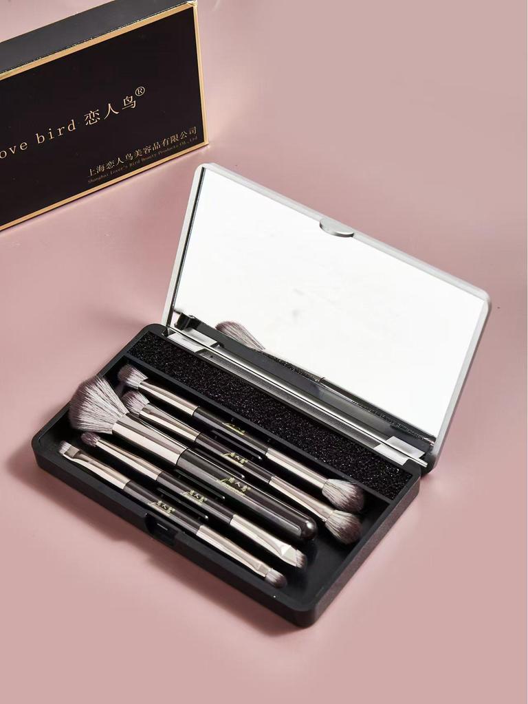 Little Sparrow 5 Double-Ended Eyeshadow Brushes with Mirror Box - Portable Makeup Tool Set