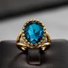 Gorgeous Big Oval Blue Cubic Zirconia Gold Color Rings for Women Temperament Elegant Lady Anniversary Party Retro Jewelry
