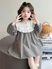 Spring Plaid Patchwork Dress with Sweet Lace Collar for Girls