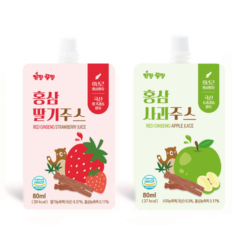 Kijjang Momjjang Sugar-Free Children's Red Ginseng Fruit Juice Strawberry Juice 20 pcs 80ml