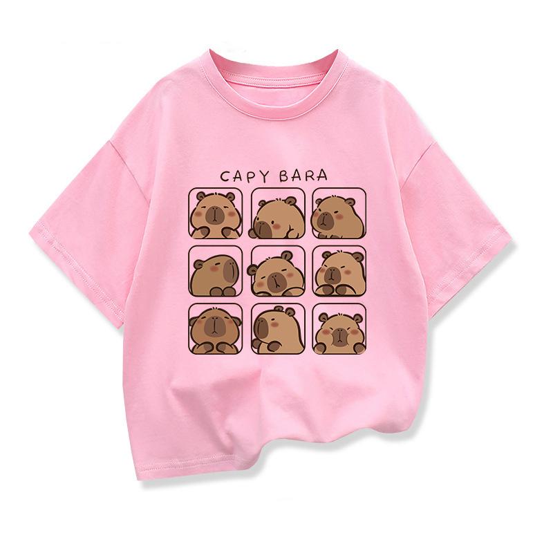 Capybara Kinderbekleidung T-Shirts Sommer Bedruckt Cartoon Mode Kurzarm T-Shirt Mädchen Locker Lässige Oberteile T-Shirts Rundhalsausschnitt