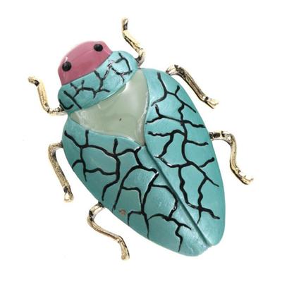 [Q5767] - Golden Turquoise 'Scarabée' Designer Brooch - 50x35 Mm