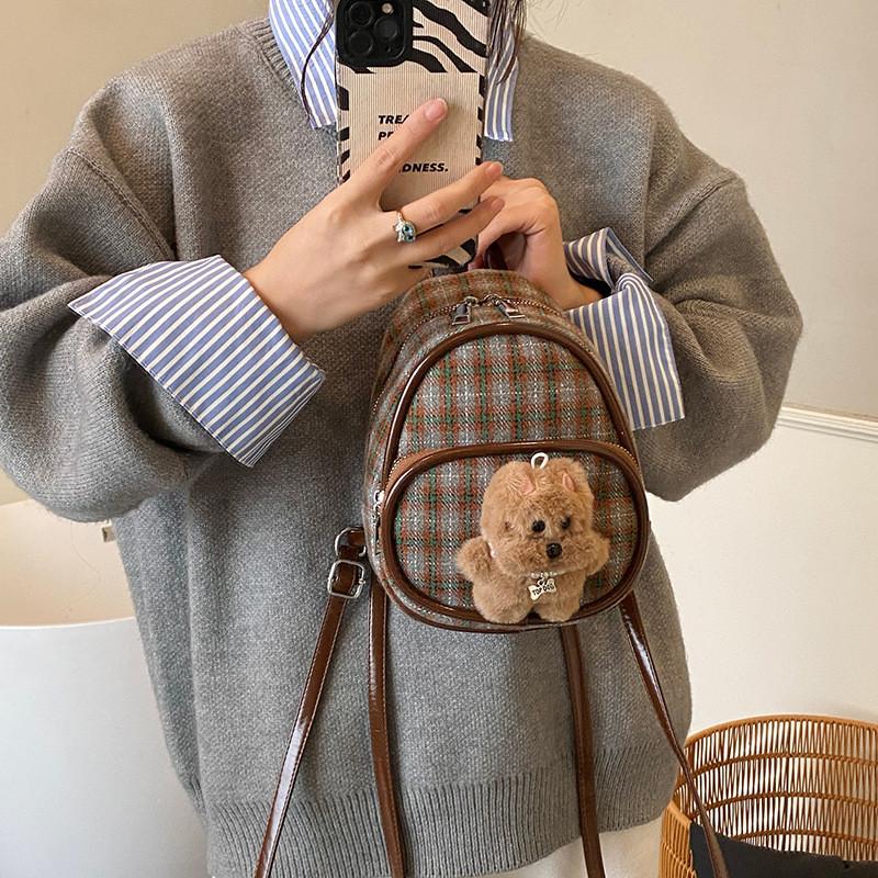 Cute Grid Pattern Womens Mini Backpack With Polyester Lining For Casual Days