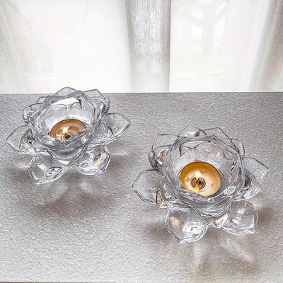 Suport pentru lumânări din sticlă de cristal Lotus în stil chinezesc, 1 bucată, bar de bază pentru cină, la lumina lumânărilor romantice, decorare transparentă și minimalistă pentru pahare pentru lumânări