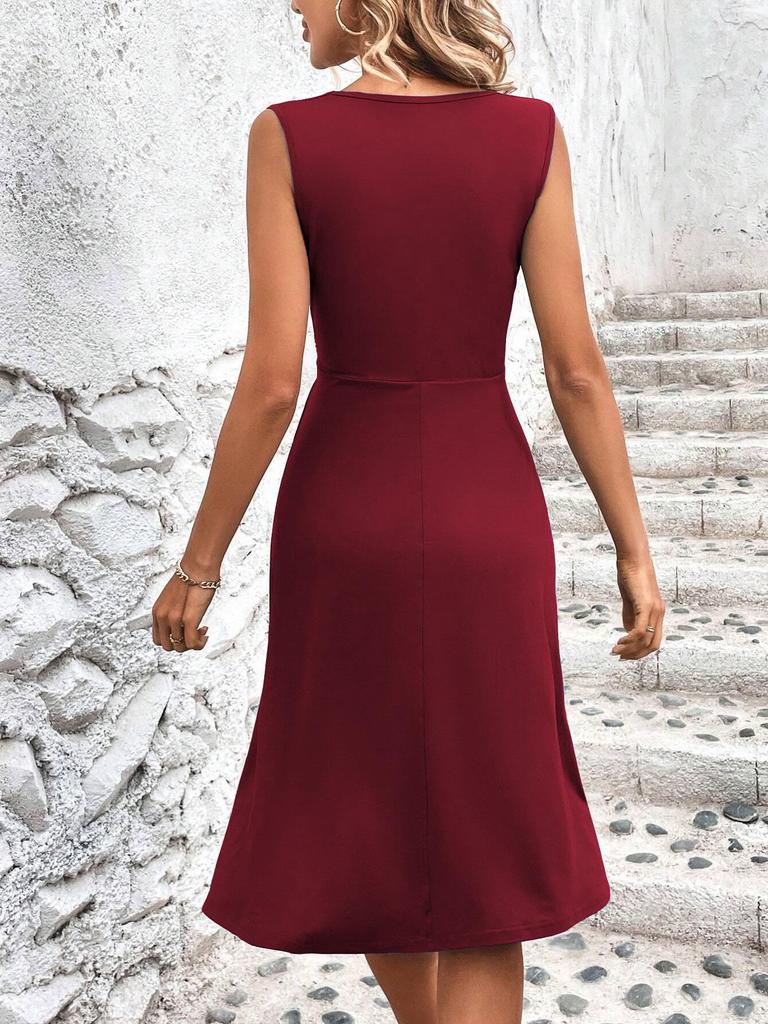 Women's Sleeveless Pleated V-Neck Midi Dress