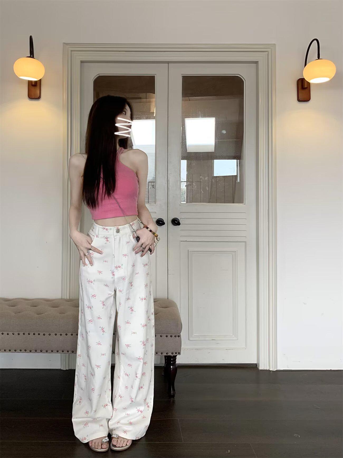 

Женские джинсы широкого кроя с высокой талией и цветочным принтом, лето 2024 г. 3XL