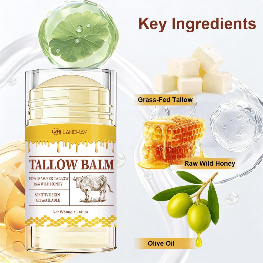 Tallow Balm Stick-Moisturizing, Nourishing And Soothing Facial Skin-With Grass-Fed Tallow, Raw Wild Honey And Olive Oil-40g