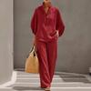 Womens Casual City Shirt Set 2026 Solid Color Long Sleeve Blouse Pants