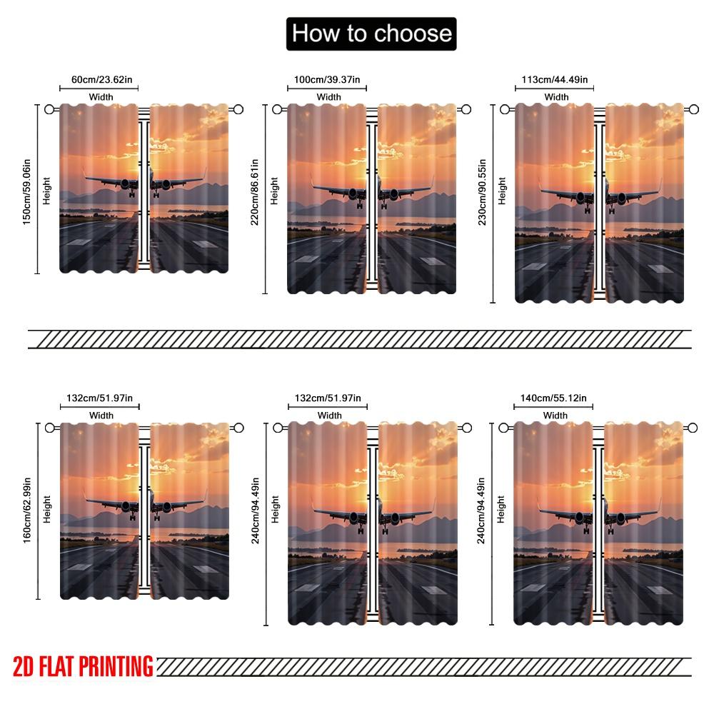 2 Stück, 2D-Ebene Druck Lichtfilternde Vorhänge Sonnenuntergang Landung Langlebig 100% Polyestergewebe (Ohne Stange) Innendekoration