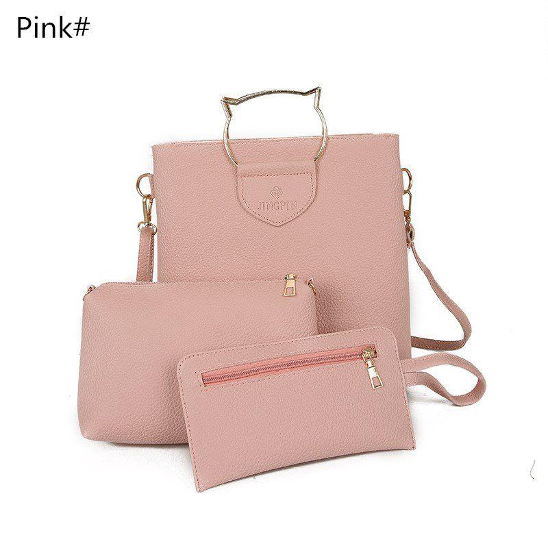 Корейская креативная европейская и американская простая кошачья железная сумочка набор из трех предметов мягкий полиуретановый материал розовый