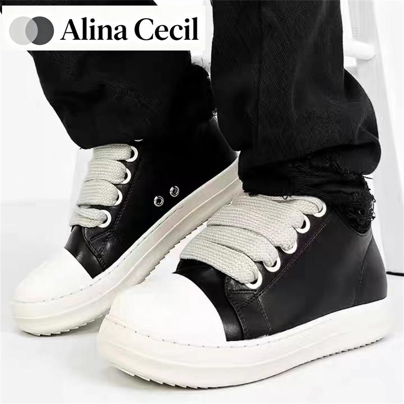Herren Damen Plateau Sneaker Schwarzes Leder Reißverschluss Schnürung Freizeit Schuhe Dicke Sohle Sneaker Große Größe Chaussure Femme 2025