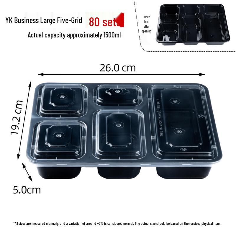 MOLUONA Disposable 5-Compartment Meal Prep Containers 1500ml