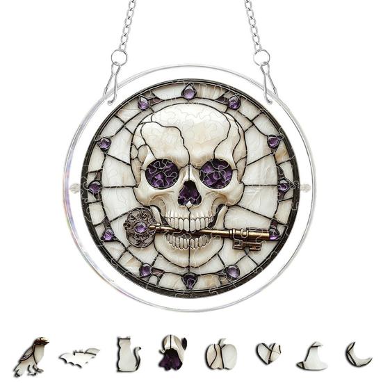 Halloween Acrylic Puzzle Decor, 2D Ghost Pumpkin Skeleton Hanging Sign, Faux Stained Glass Spooky Puzzle for Party Home Decor, Stress Relief Toy