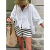 Fashion Blouses White Crepe Short Sleeve Ruffles Loose Tops 2025 Summer Casual