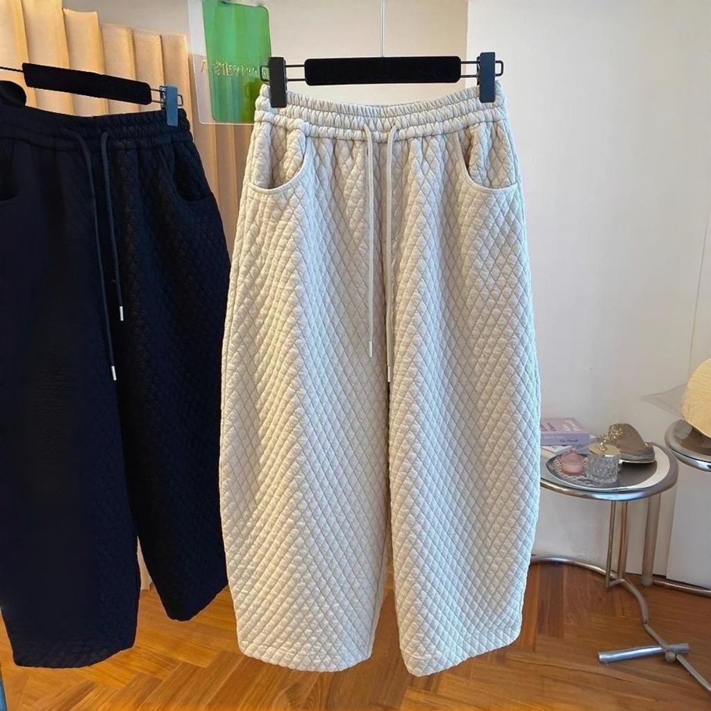 Retro Japanische Diamant-Karomuster Baumwolle Cropped Casual Hose, Damen Haremshose Lassen Schlank und Locker Aussehen, Bananenhose für den Winter
