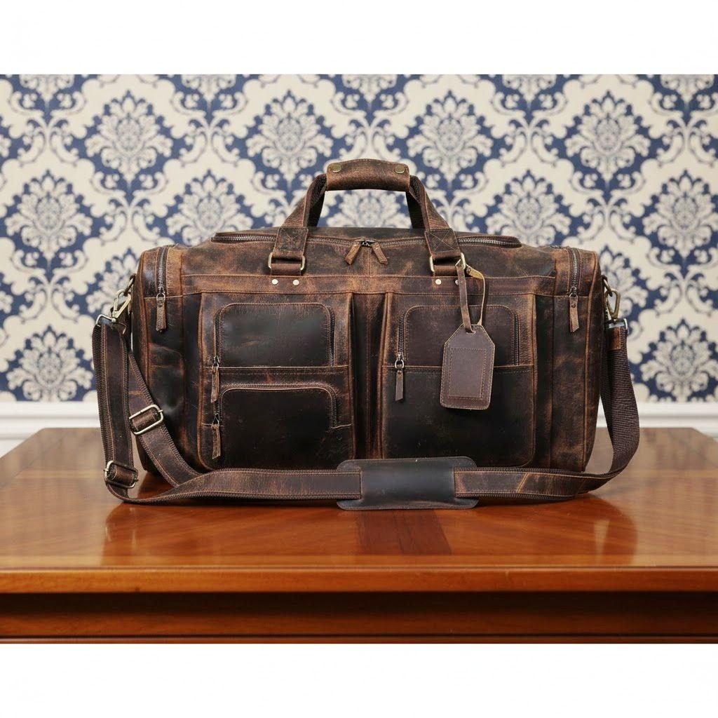 Bolsos de lona grandes de 24 pulgadas para hombres, bolsos de cuero para viajes, bolsos de lona para pasar la noche, gimnasio, deportes, fin de semana, bolsos de lona (Marrón oscuro, 24" grande)