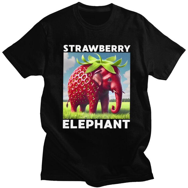 Male Strawberry Elephant Italian Brainrot T Shirt Round Neck Pure Cotton Short Sleeve TShirt Novelty Summer Tyle Clothes