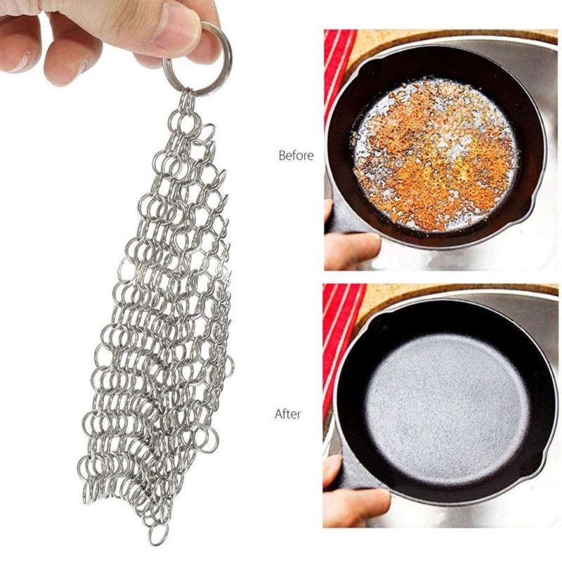 Stainless Steel Chainmail Cast Iron Cleaner - Durable, Non-Scratch Kitchen Tool