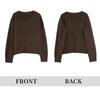 [ELLE] Women's Knit Sweater, V-neck, Wool & Cashmere Blend, Long Sleeves, Relaxed Fit, Elegant, Adult Casual, Brown