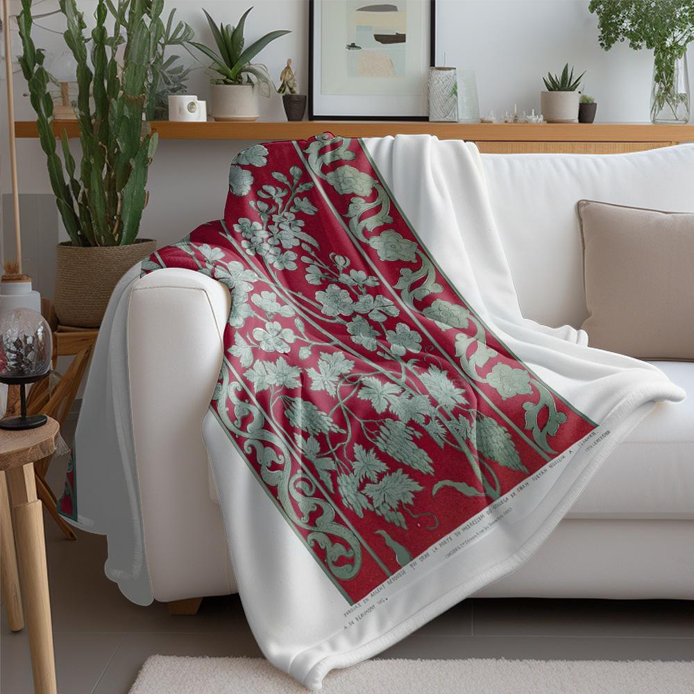 Red Floral Pattern Throw Blanket Sofa Bed Bedding for Living Room Bedroom Decoration Gift