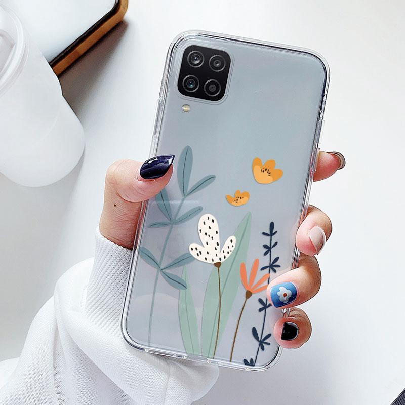 Phone Case For Samsung A12 M12 F12 Floral Silicon Cover For Samsung Galaxy A12 5G Fundas Coque Transparent Soft Capas Flower TPU