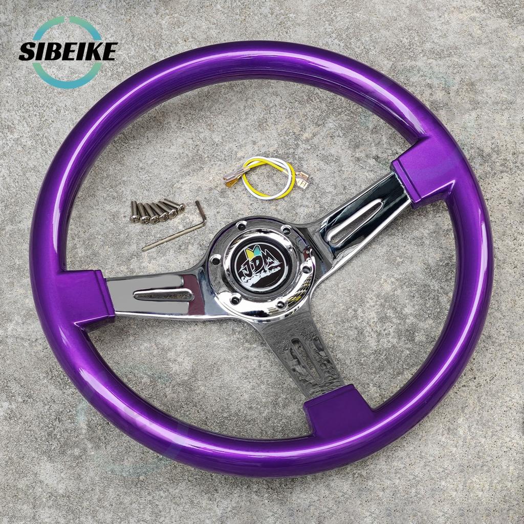 JDM Modified Car Purple ABS Steering Wheel Universal 14inch Deep Dish Racing Sports Steering Wheel Chrome Spoke