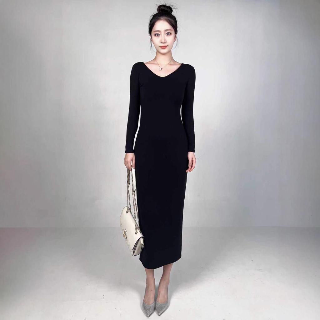 Velvet Warm Solid Color Elegant Slimming Socialite Dress