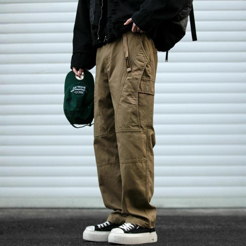 Retro multi-pocket overalls men's heavy spring washed straight loose cone casual pants