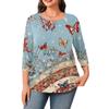 Women Plus Size Crew Neck 34 Sleeve Independence Day Printed Top Loose Fit Casual Blouse for Comfortable Daily Wear