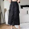 2024 Plus Size Women's Elastic Waist Drawstring Casual Midi A-line Slit Skirt